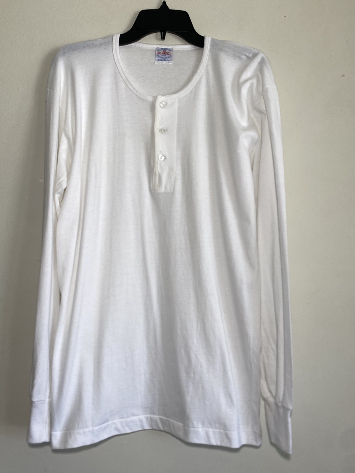 Vintage Race Brand Goldstar White Henley L/S T-Shirt Tee Mens Size 40
