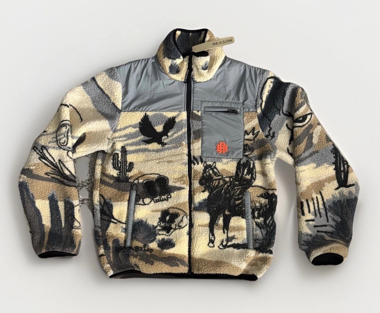 REASON BRAND CO RSN Sherpa Jacket Mens Medium Western Horse Cowboy Skull NWT ￼
