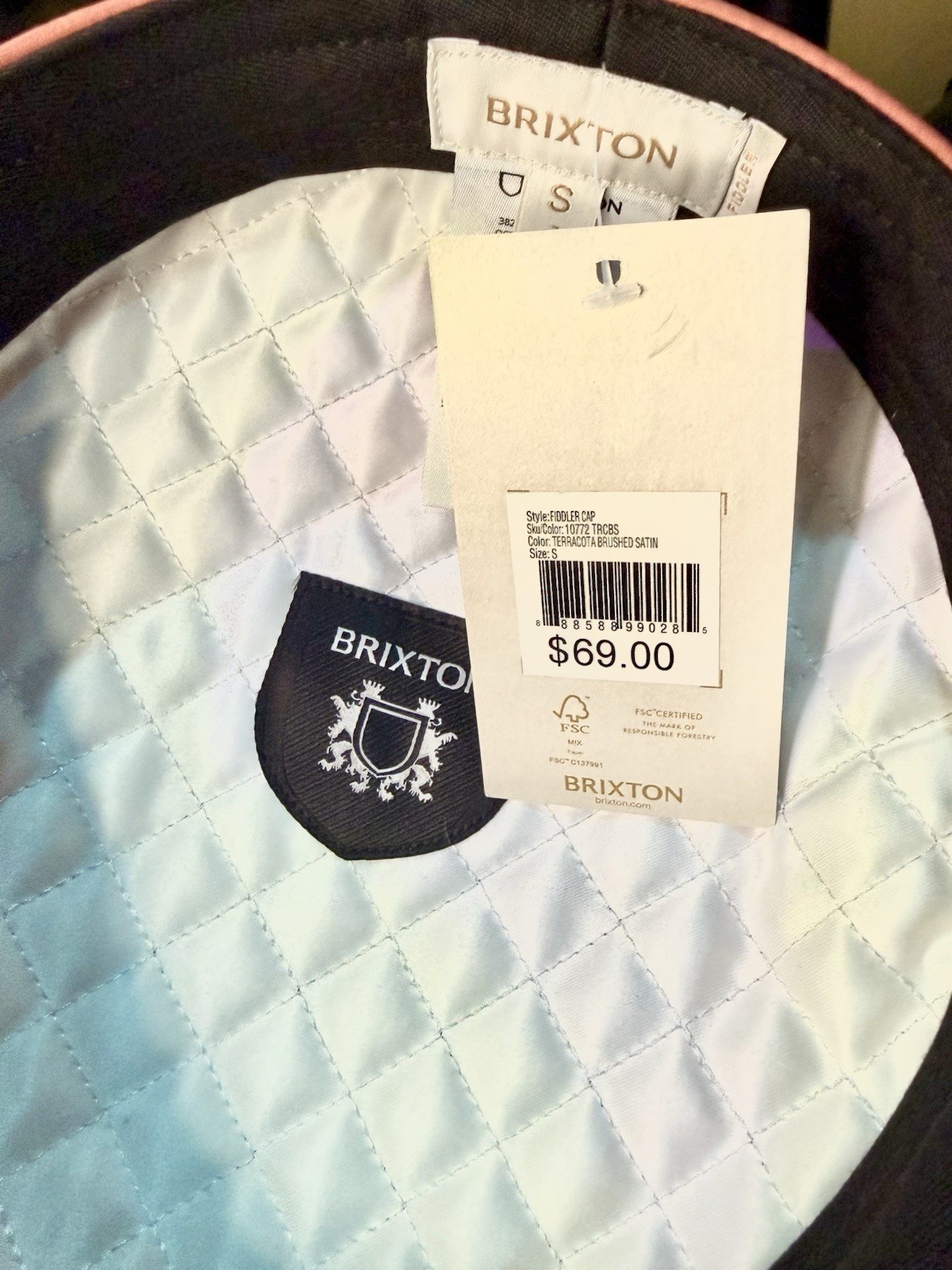 Brixton Mariner’s Cap Solid Terracotta Satin Hat Size S