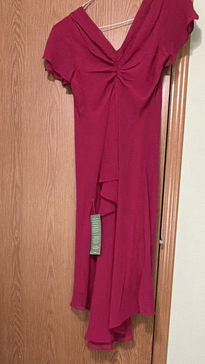 SLNY Raspberry Cowl Neck Rhinestone Shoulder A-Line Knee Dress 10 9170725