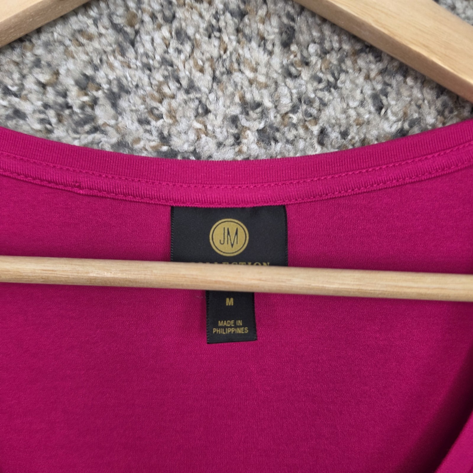 JM Collection Top Womens Medium Fuchsia Scoop Neck 3/4 Sleeve Tee Casual Stretch
