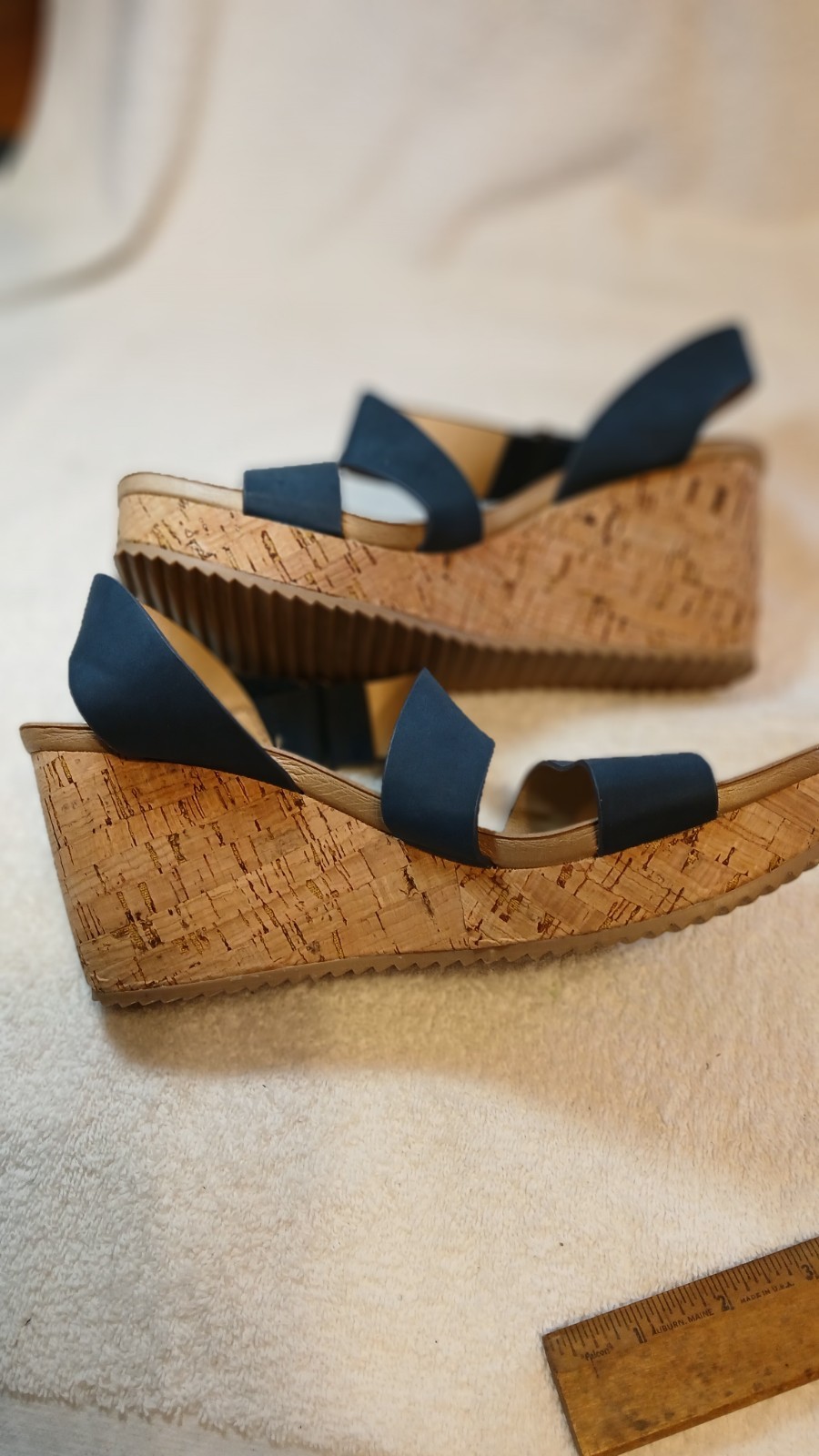 CL by Laundry KEN-002 Platform Wedge Heel Strappy SANDALS Size 7.5M Navy