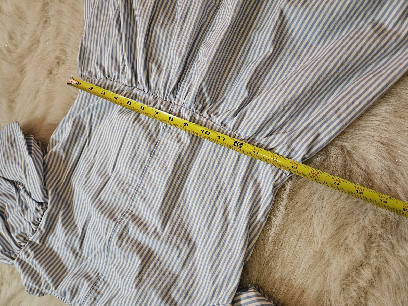 H&M Divided Blue White Striped Puff Short Sleeve Tie Front Mini Dress Size XXS