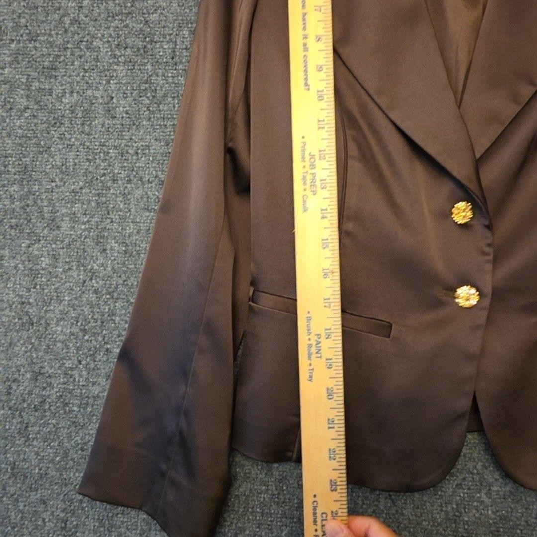 Cache Blazer Womens 10 Brown Satin 2 Button Rhinestone Stretch Jacket USA Y2K