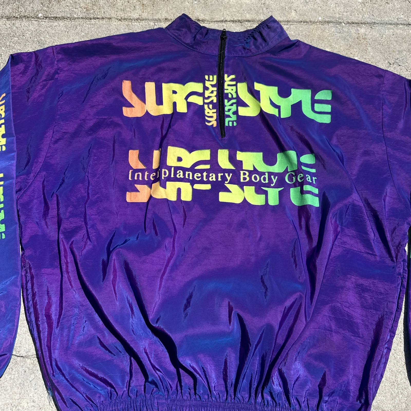 Surf Style Windbreaker Iridescent Purple 1/4 Zip Pullover 90s Vintage One Size