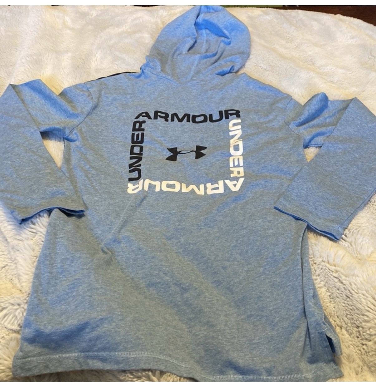 Under Armour HeatGear Youth Blue/Black Pullover Hoodie Loose Fit Graphic YLG