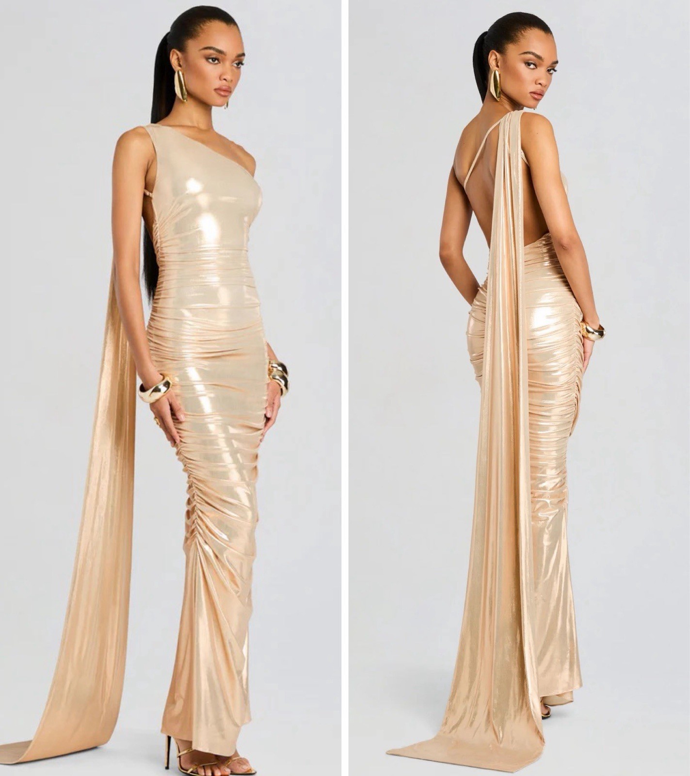 Stunning $798 Retrofete Shannon Dress Latte Gold Lame Cape Designer Dress S/4