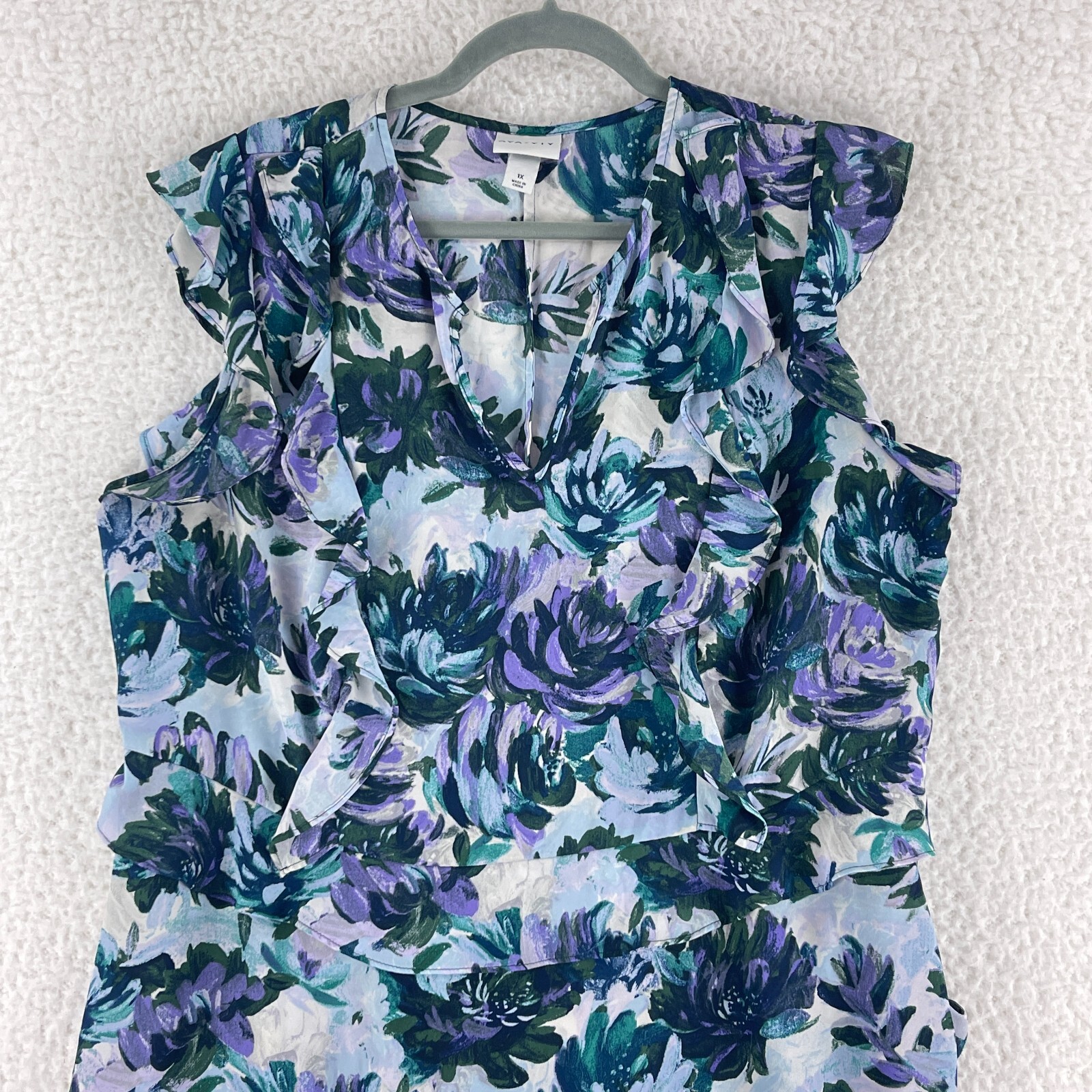 Ava & Viv Floral Flutter Sleeve Shirt Womens Plus 1X V-Neck Short Sleeve Top