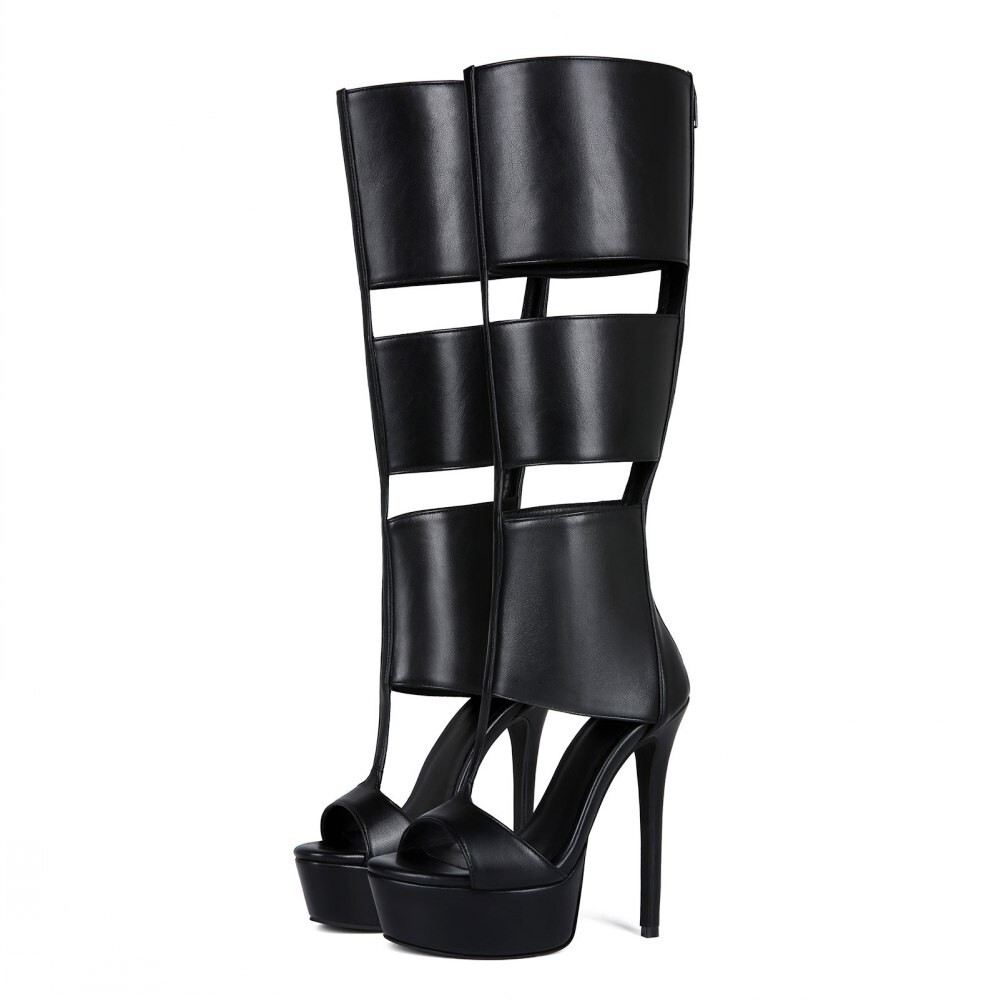 Womens Strappy Sandals Stiletto High Heel Platform Knee High Boots Oversize New