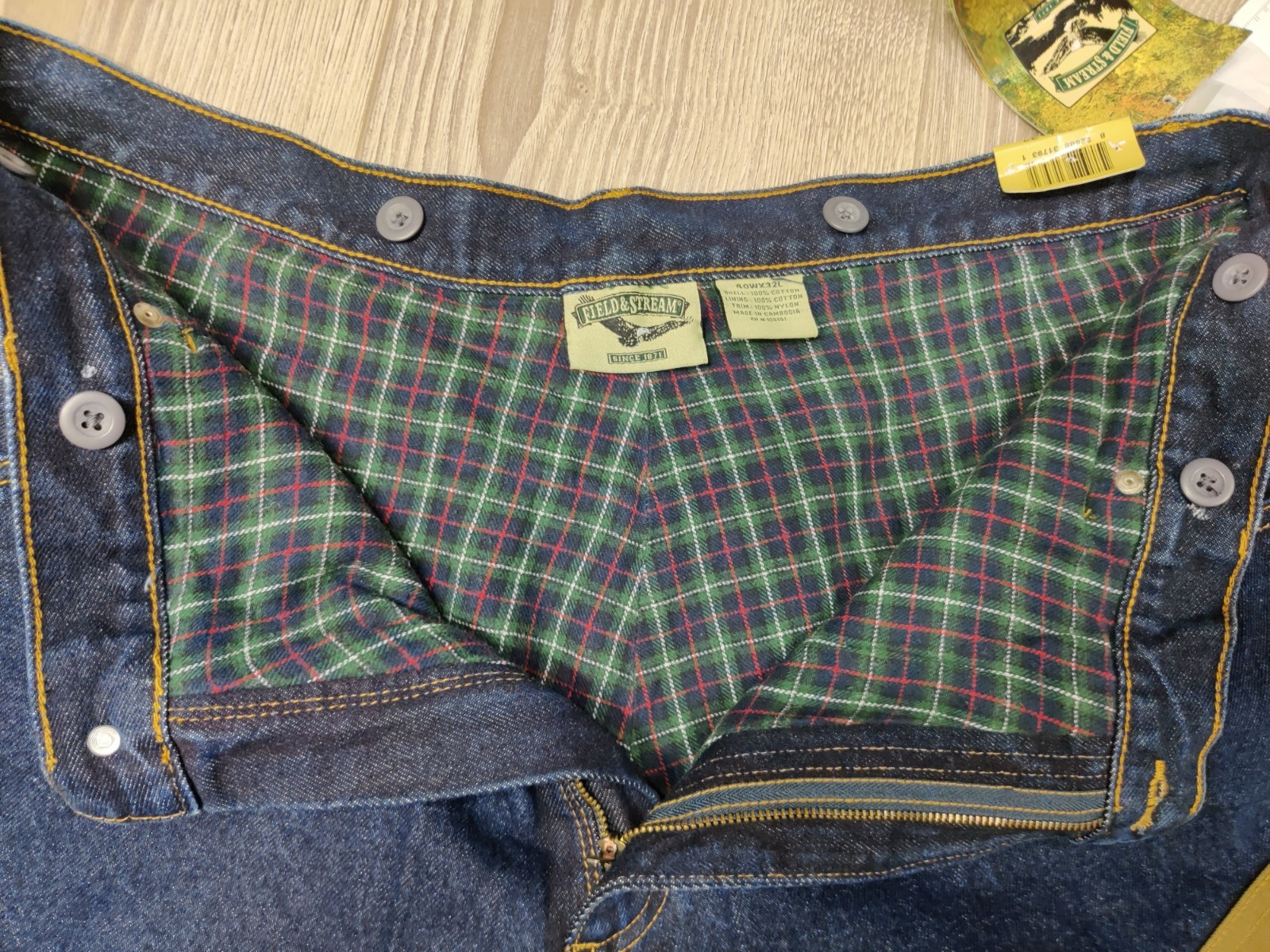 NWT Field & Stream 40×32 Hiking or Hunting Flannel Lined Jeans Suspender Buttons