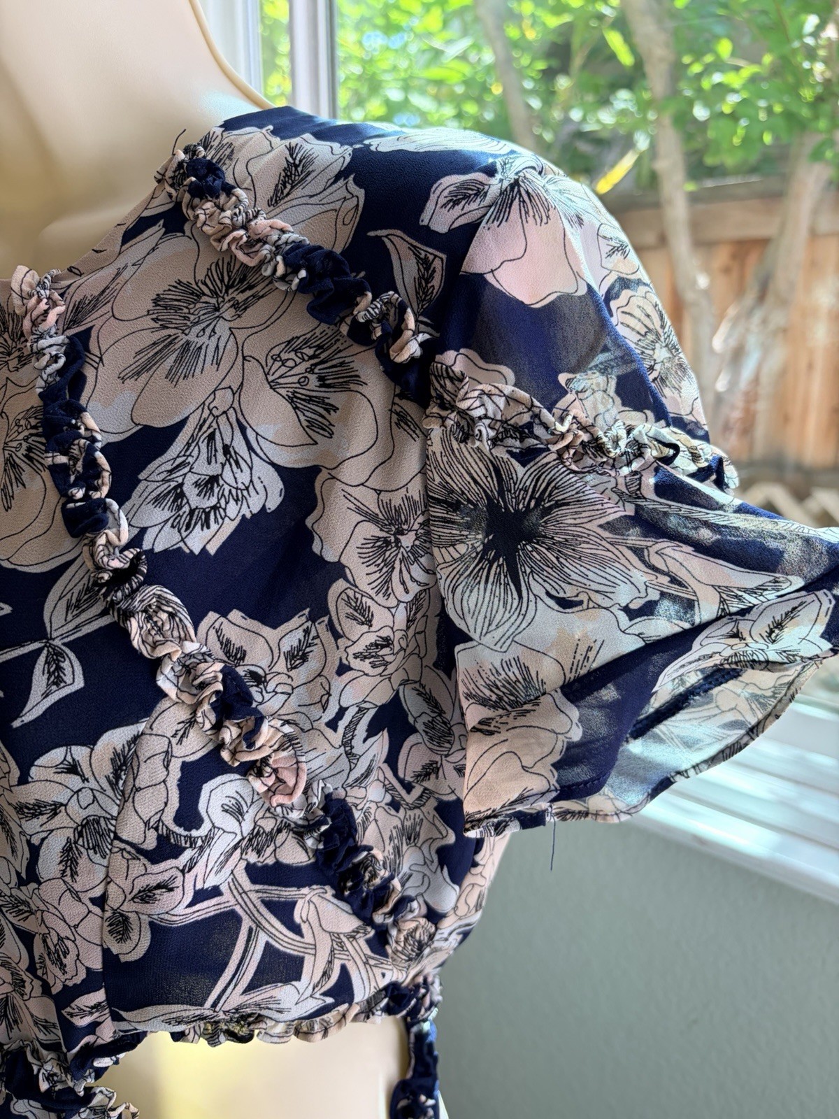 Bardot Floral Ruffle Cutout Fit & Flare Dress Blue/White US 8 M