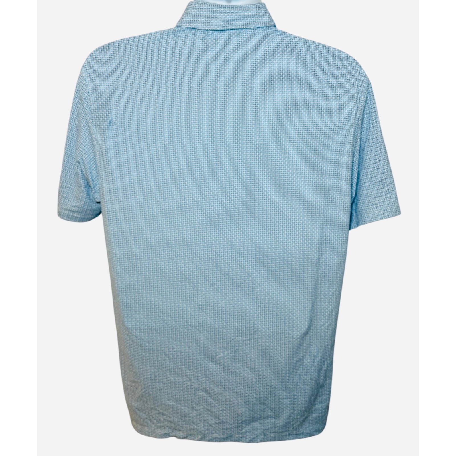 IBKUL Mens Medium Short Sleeve Polo Shirt Blue White Geometric UPF 50 Quick Dry