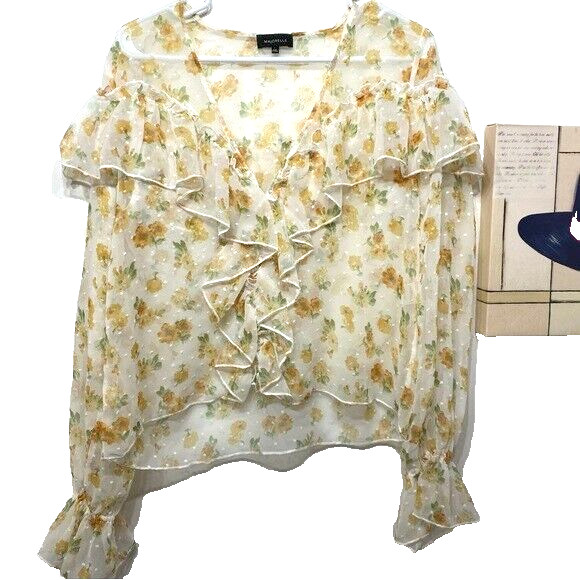Majorelle Large Sheer Floral Ruffle Cropped Top Cottagecore