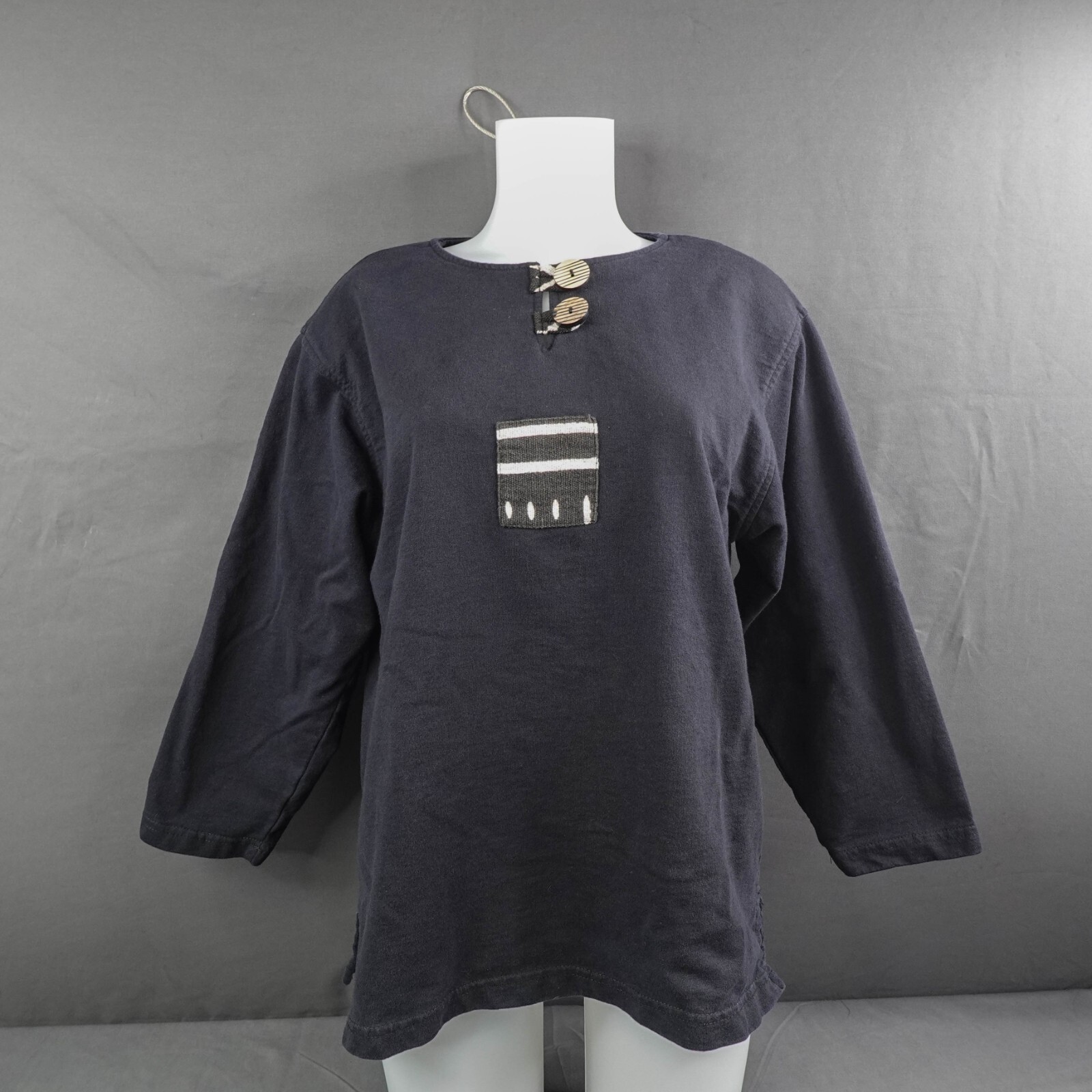 My Tribe Womens Sweatshirt Top Medium Blue Boho Artsy Lagenlook Art to Wear