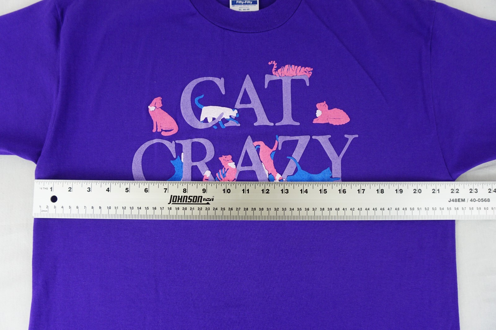 Vintage 1990 Hanes Cat Crazy short sleeve shirt tagged XL puff print animals