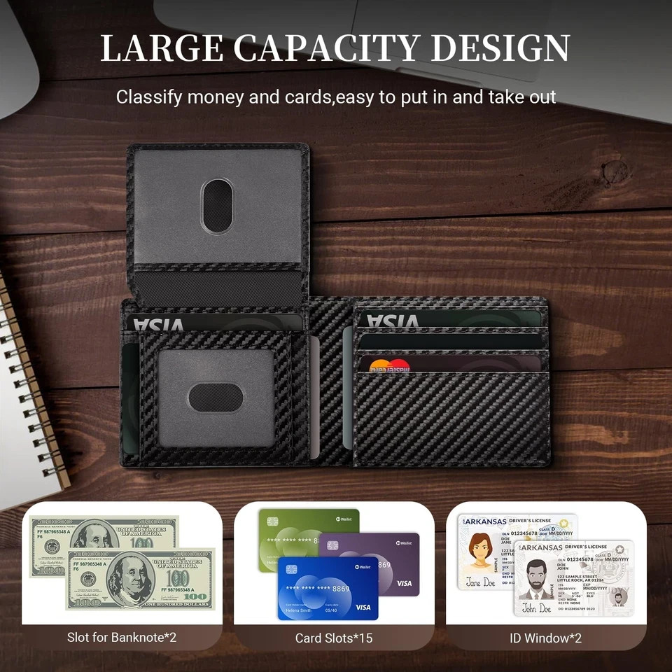 GNDR Wallet For Men RFID Blocking Leather Black Wallets Carbon Fiber-04