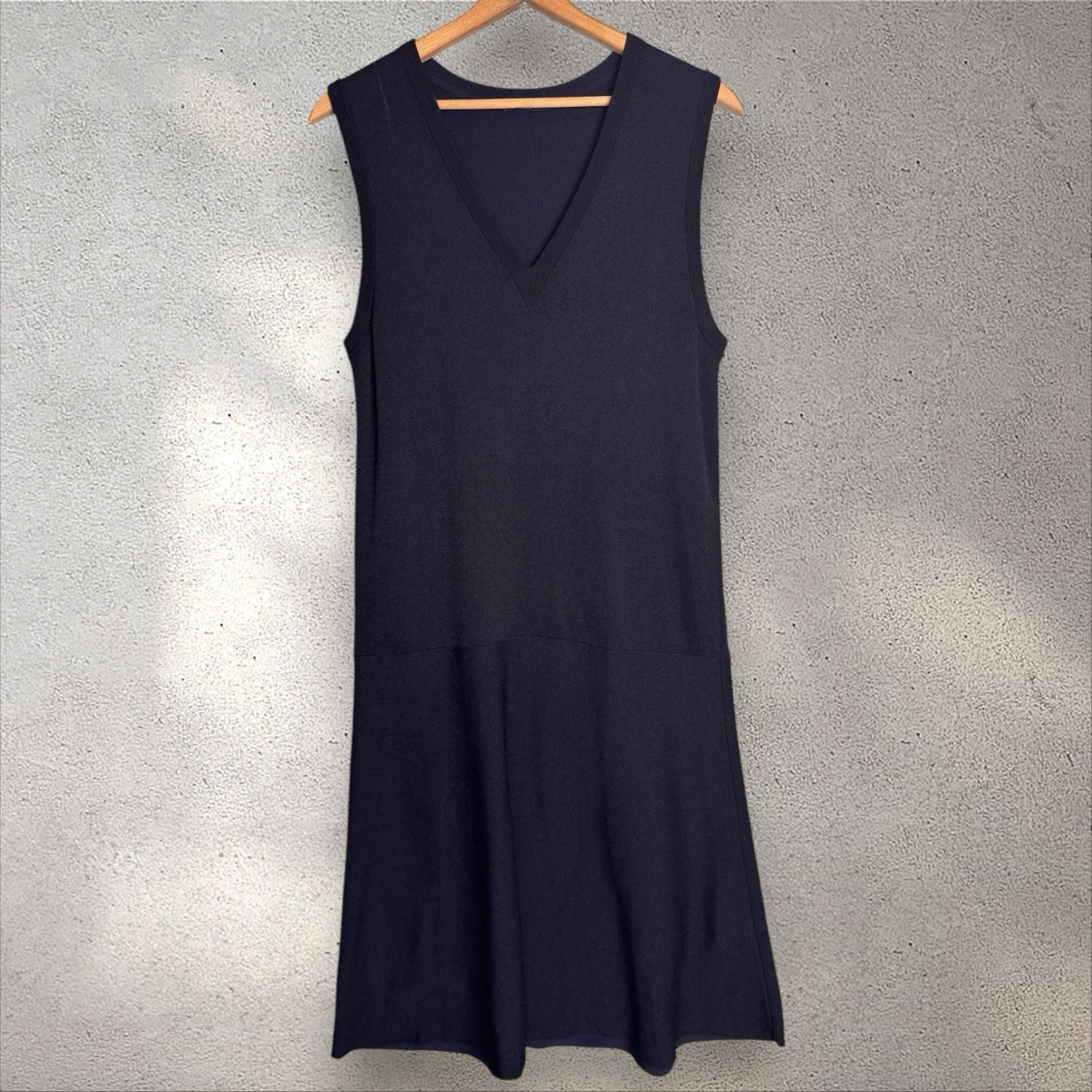 COS Terry Drop Waist Sleeveless Black V-Neck Midi Maxi Dress Sz M