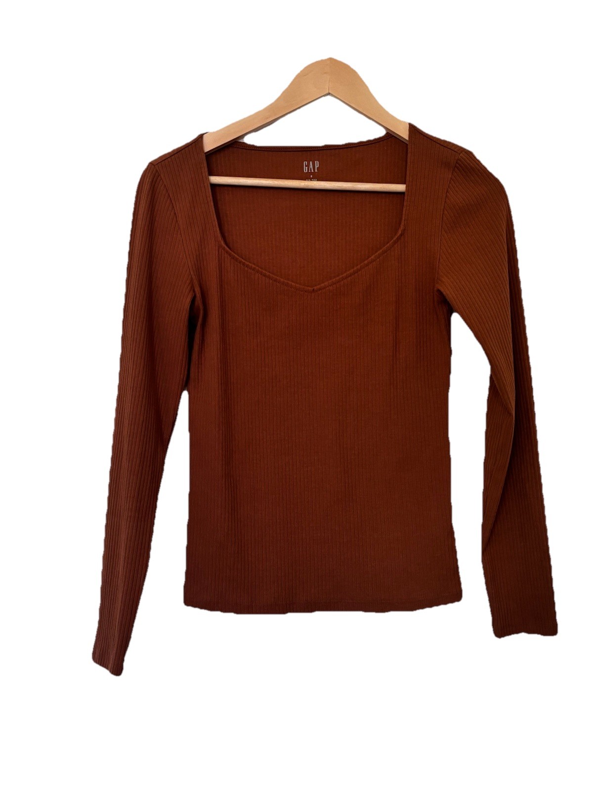 GAP Long Sleeved RIB TEE Square Neckline Burnt Orange Women’s Size Small