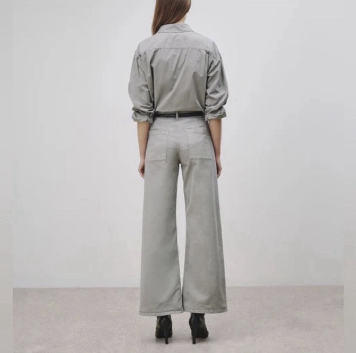 Nili Lotan Megan Gray Wide Leg Pants Womens 4 Minimalist Designer Made USA