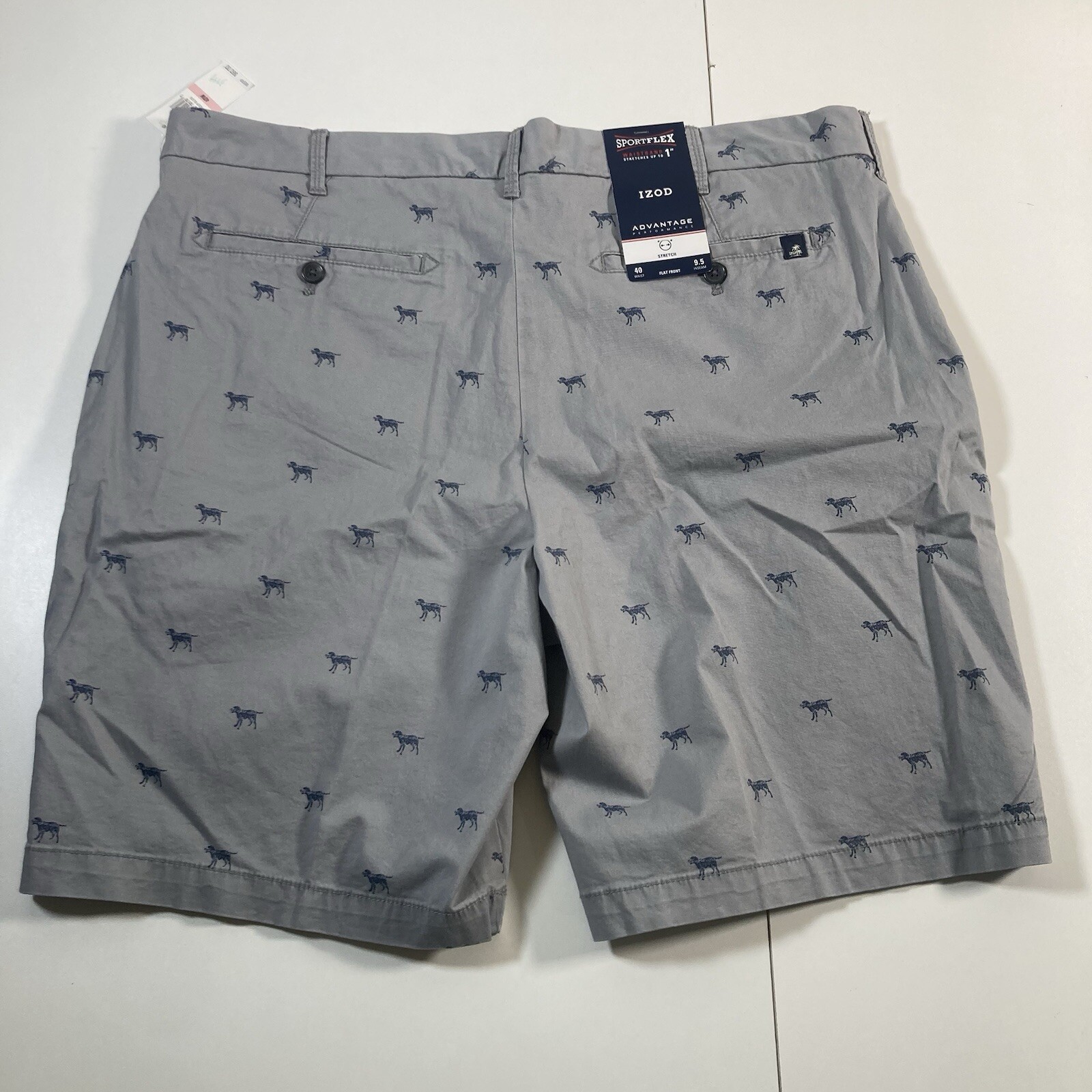 NEW Izod Advantage Performance Shorts 40 9.5″ All Over Dog Print AOP Stretch NWT