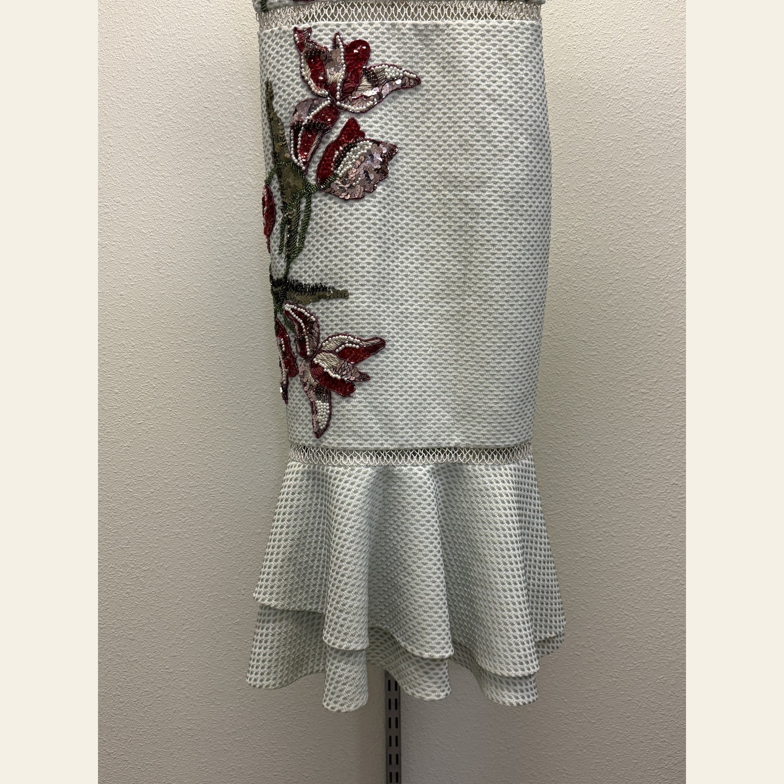Patricia Bonaldi Beaded Floral Piqué Empire Waist Dress White Sage BR 38 US 6