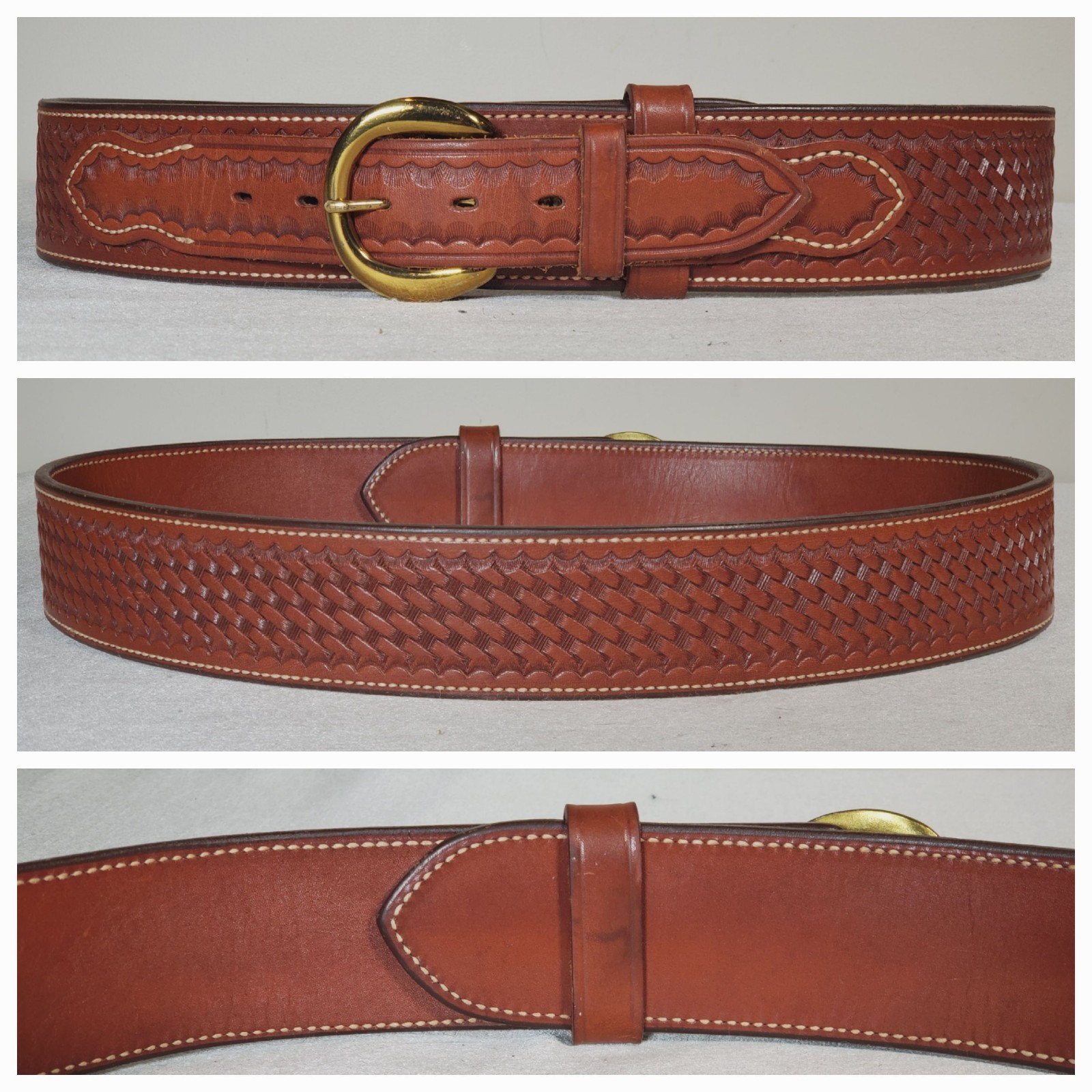 VTG Bianchi #B3 Basketweave Ranger Belt Brown Leather Brass Buckle Size 38 2.25″