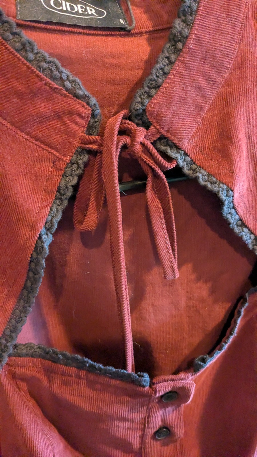 Cider Burgundy Corduroy Cropped Blouse High Neck Long Puff Sleeve Button