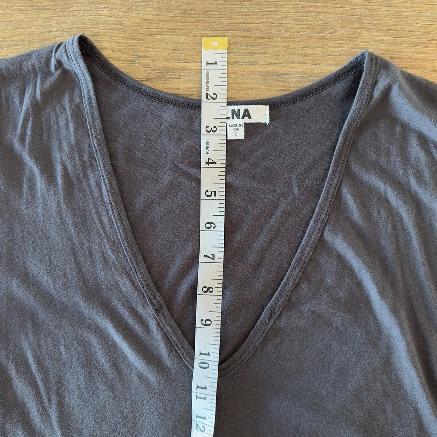 LNA Women’s Basic Dark Gray V-Neck 100% Cotton Short Sleeve Deep V T-Shirt-Sze L