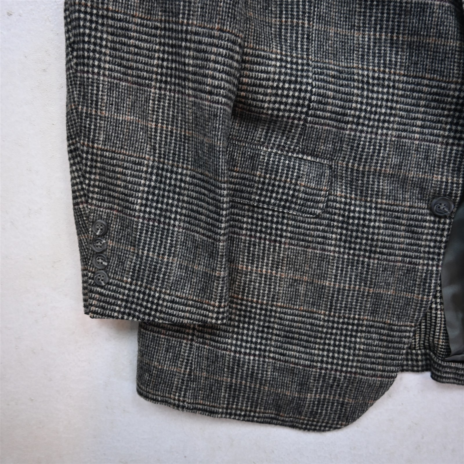 Vtg USA 42R Gray Glenn Check 100% Wool Thick Flannel Blazer Jacket Sport Coat