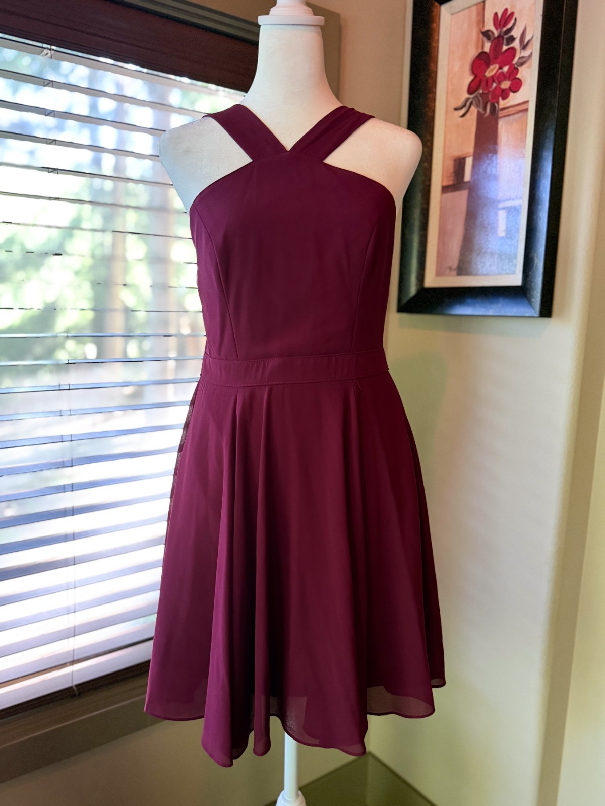 LuLu’s BURGUNDY Chiffon Cocktail Dress Size Small Formal Dance Skater Dress