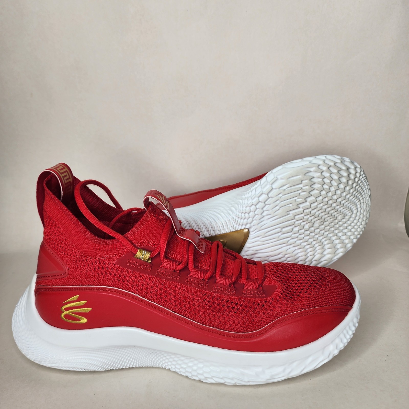 Under Armour Curry 8 Flow Red Gold Chinese New Year Mens 9.5 3024035-600