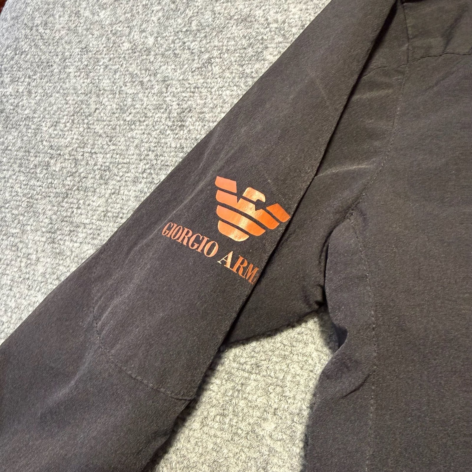 Giorgio Armani Men’s Black Full-Zip Lightweight Jacket with Orange Logo Detail