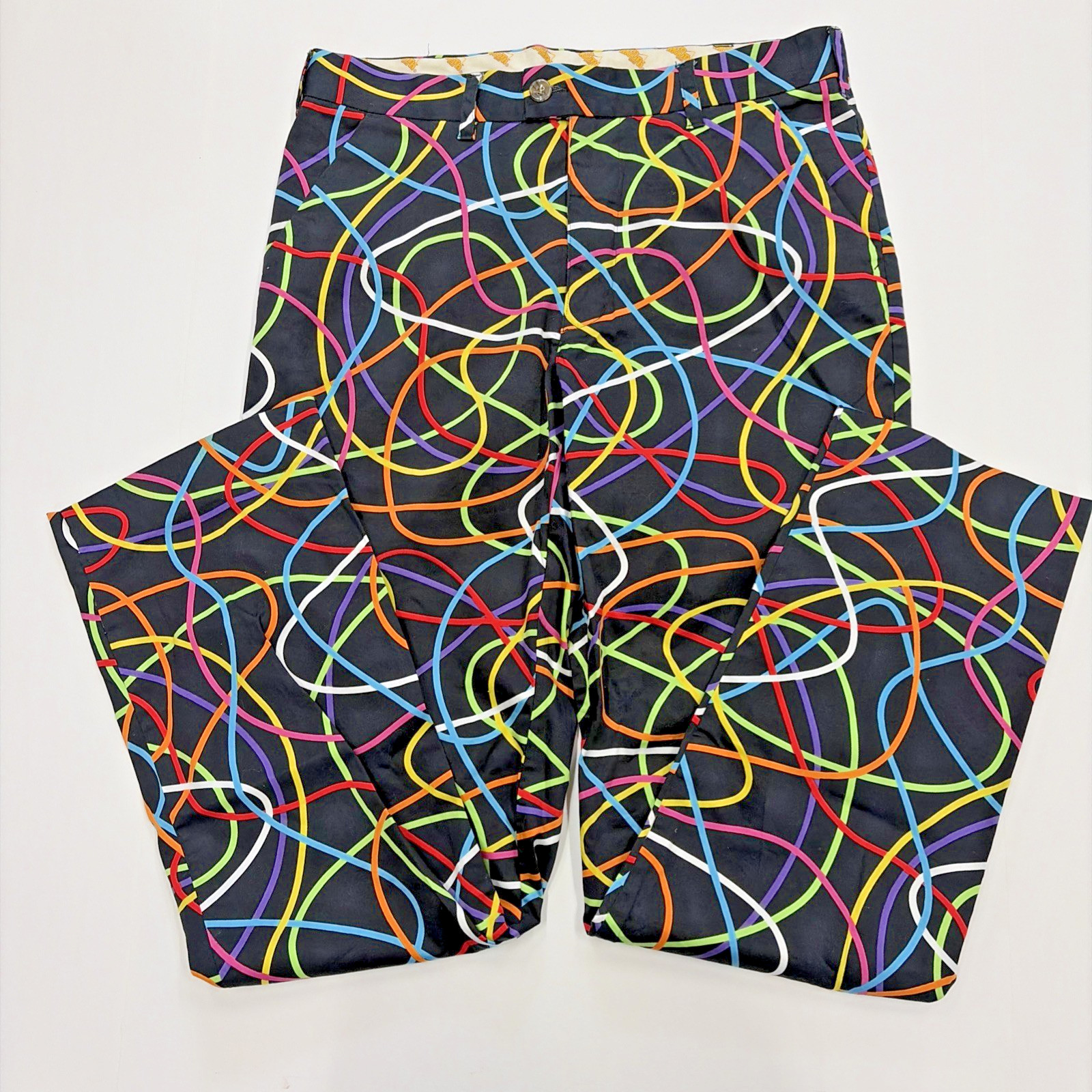 Loud Mouth Men’s Golf Pants Black W/Multi-Color Scribble Print Size 34x34L