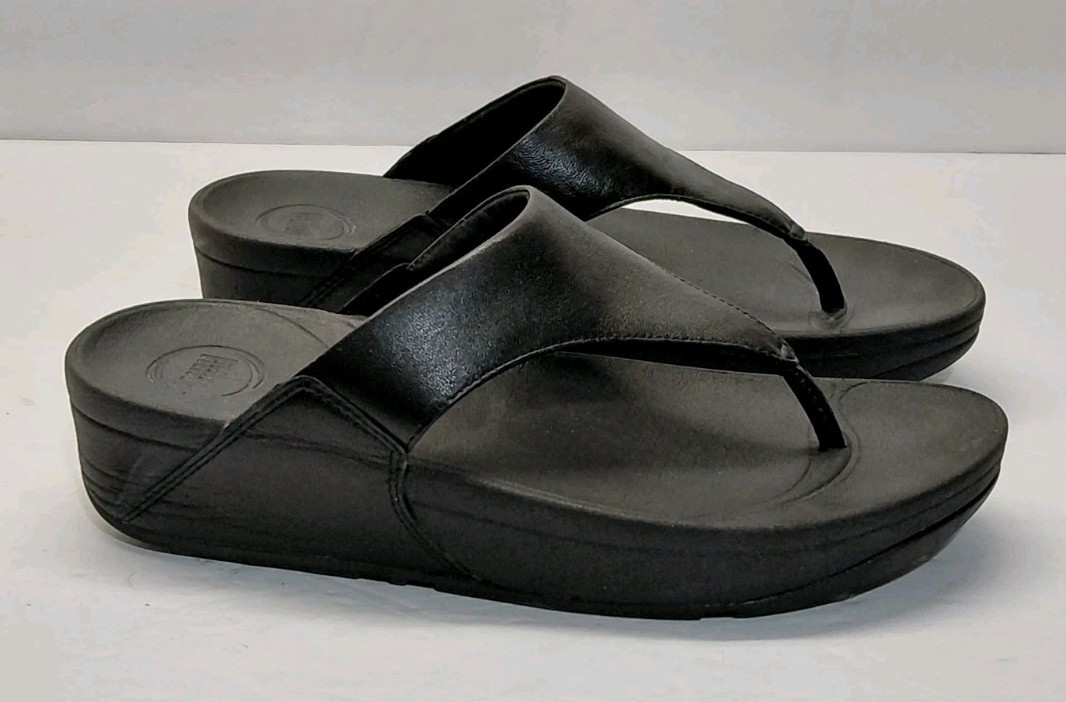 Fitflop Women’s Slide Sandals Lulu Leather Toepost Black 288-001 US Women 8