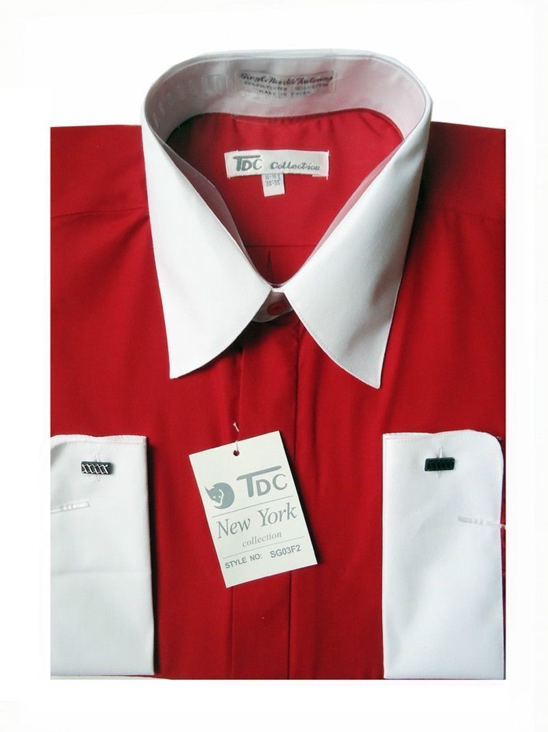 New Men’s Stylish French Cuff Dress Shirt Two-Tone 10 + Colors M to 4X New 03F2