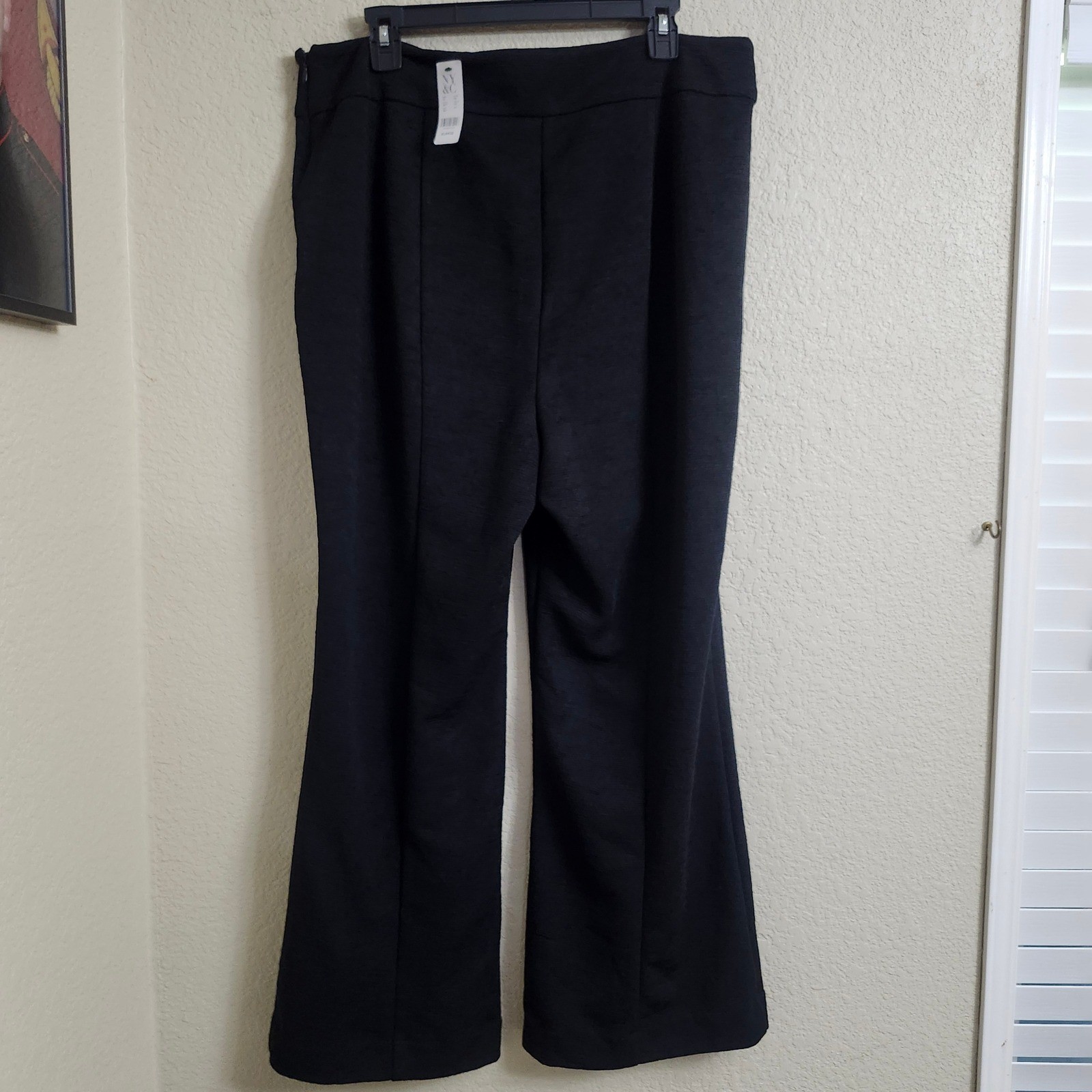 NEW New York & Company Size XL Black Textured Wide Leg Pants Side Zip NY&CO