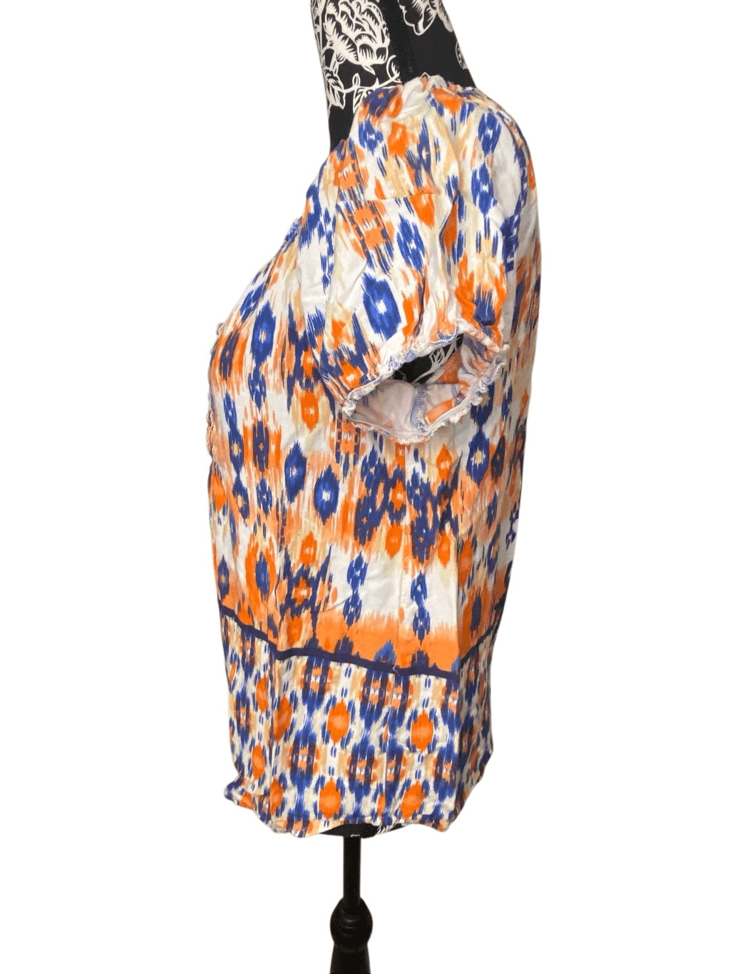 Faded Glory Boho Peasant Top Ikat Print Puff Sleeve Festival Cottagecore Blouse