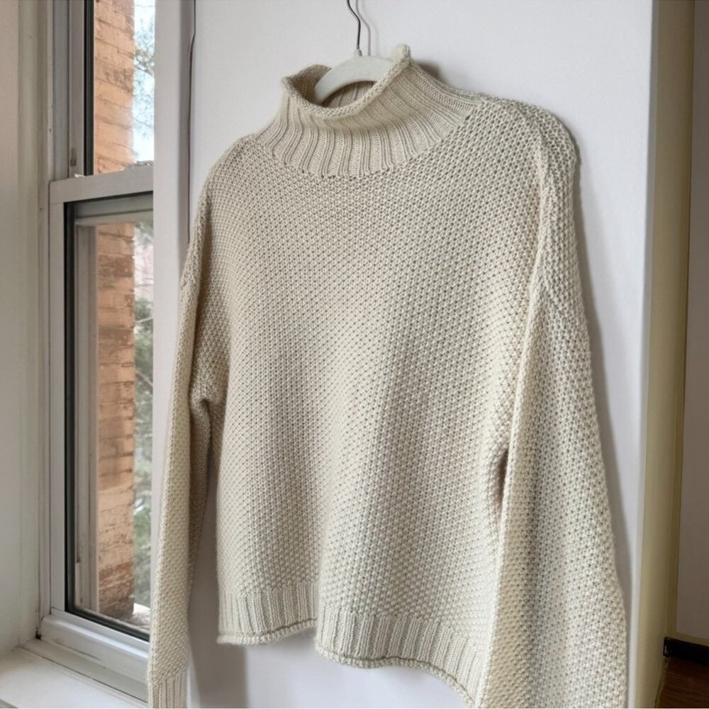 Reformation Poste Baby Alpaca Turtleneck Knit Sweater Cream XS