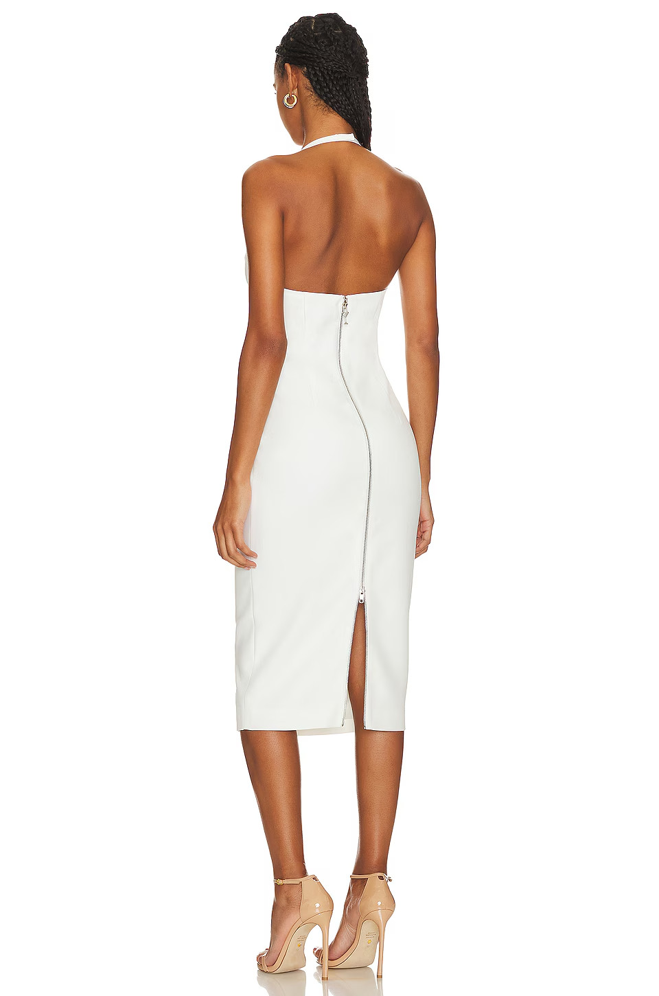 RETROFETE Cheryl White Crepe Plunging Bustier Bra Halter Cocktail Dress XS = 0/2