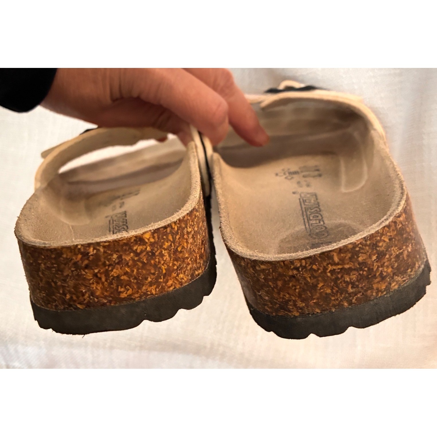 Goldstar Polka Dot Cork Slide Sandals Cream Black Buckle Italy Mens Womens 37