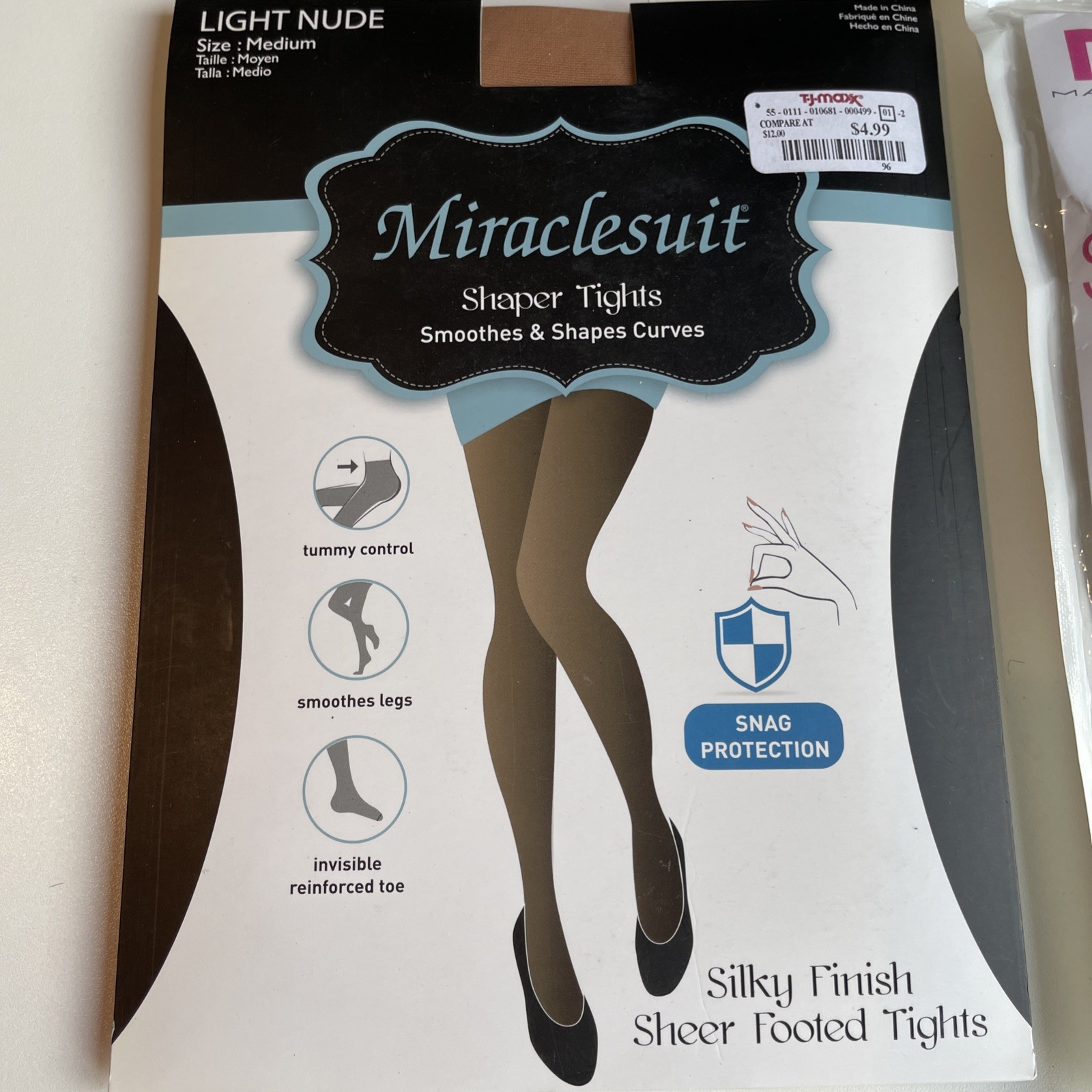 2 Shapeing Tights Shapewear Size M Nude Black Smoothes Shapes Tummy Control NEW