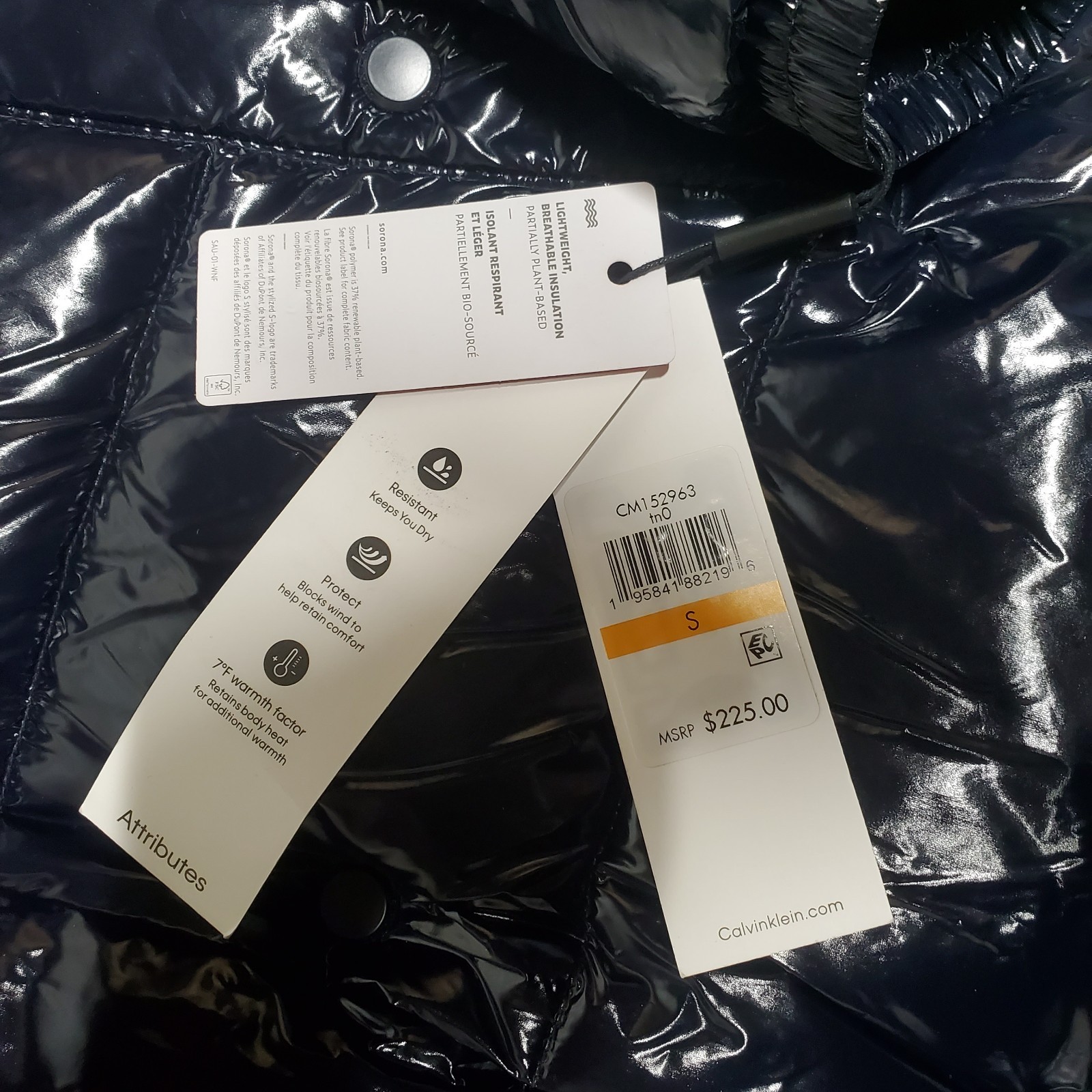 NWT $225.00 Calvin Klein Mens Water Resist Puffer Jacket Navy Blue Size Small