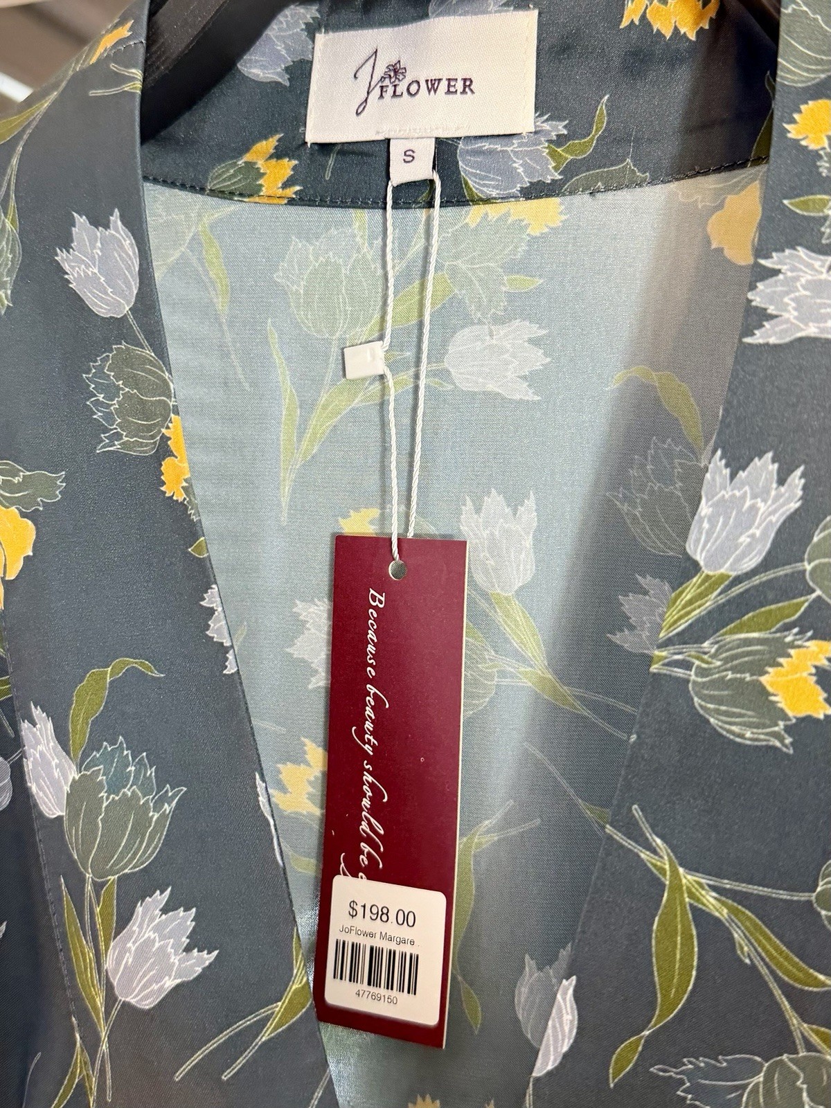 JoFlower Margaret Wrap Dress Midi Small Gray Floral Pattern New With Tags $198