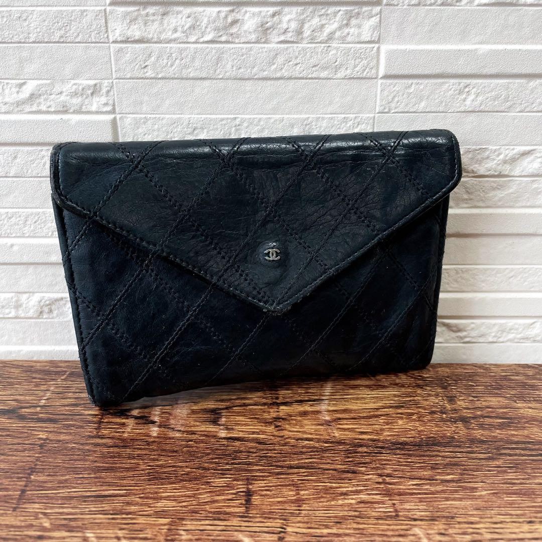 CHANEL Bicolor Matelass Lambskin Card Case Business Card Holder Black
