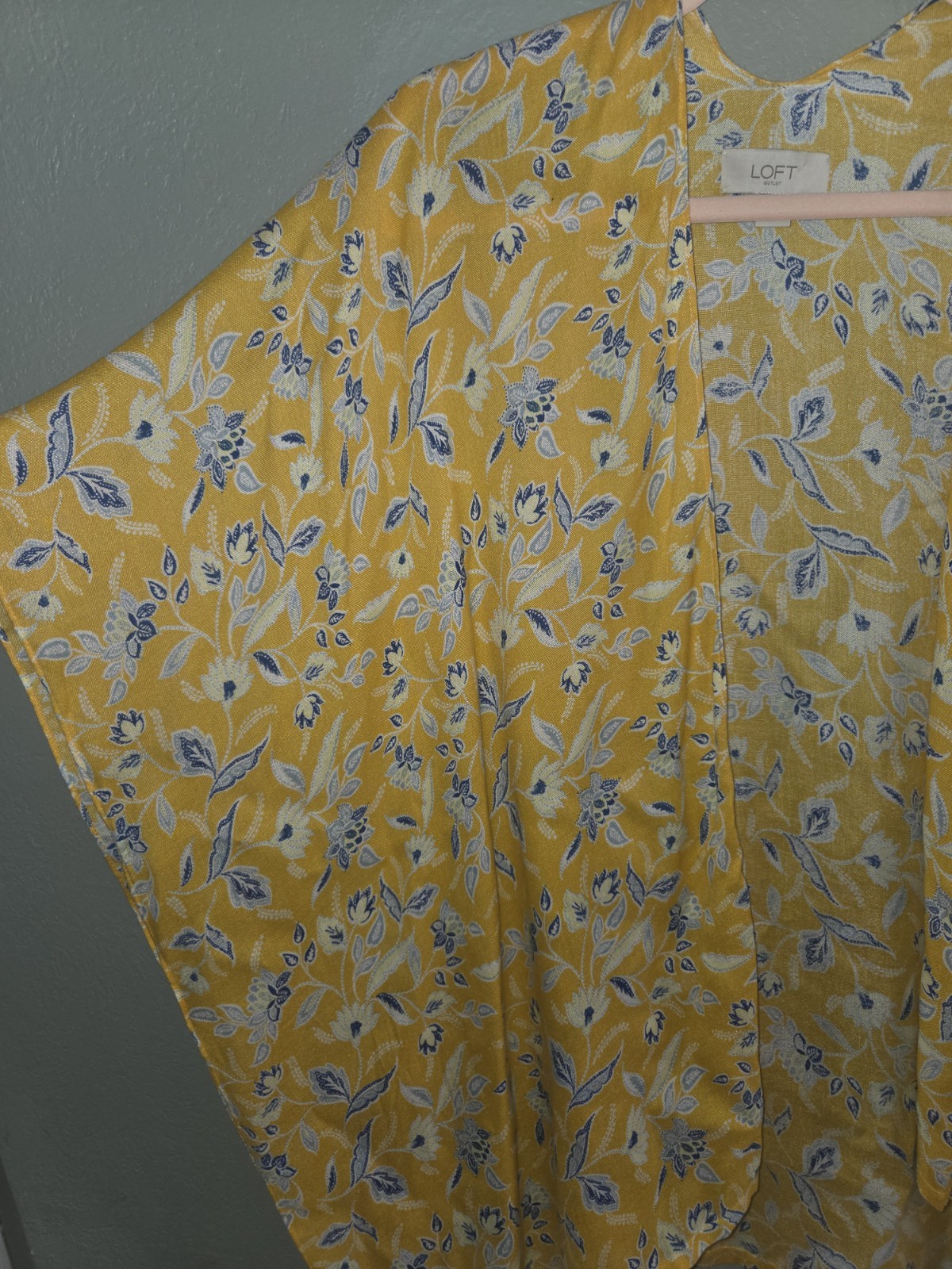 LOFT Outlet Women’s XS/S Yellow Blue White Floral Open Front Kimono Top