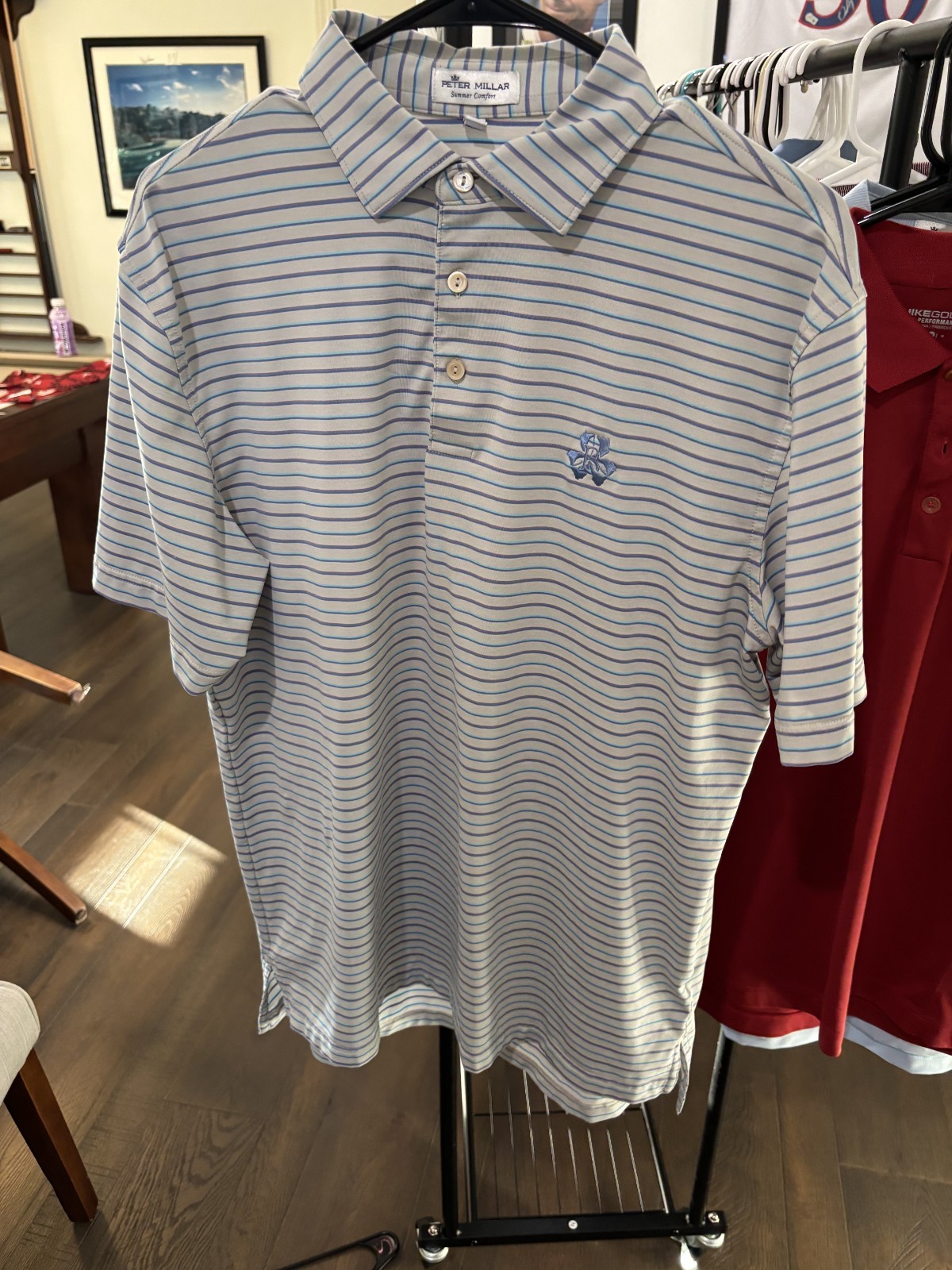 Peter Millar Summer Comfort Polo Shirt Mens M Ballyneal Golf Club Blue Stripe