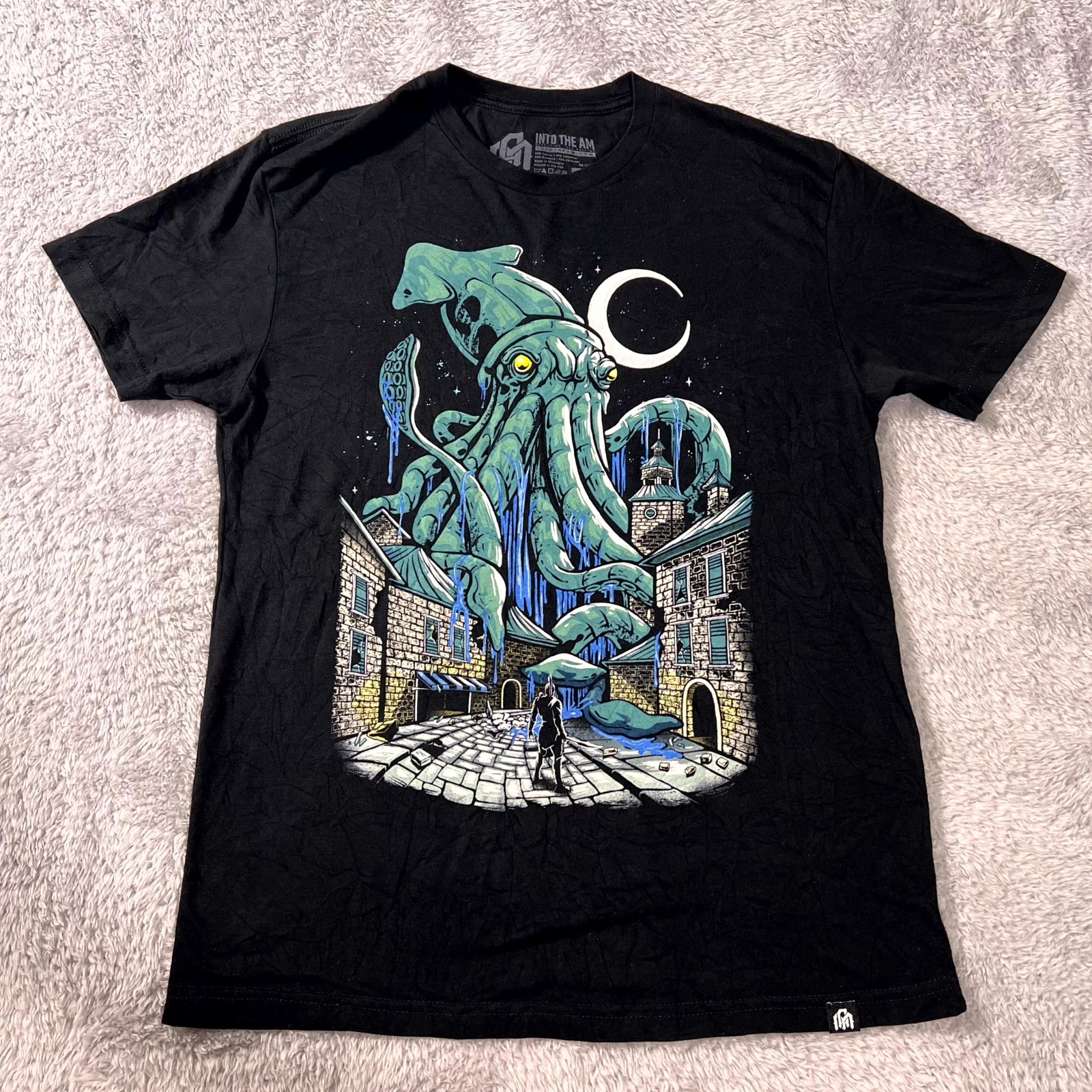Into The AM T Shirt Men Medium Black Cotton Crew Neck Graphic Print Short Sleeve