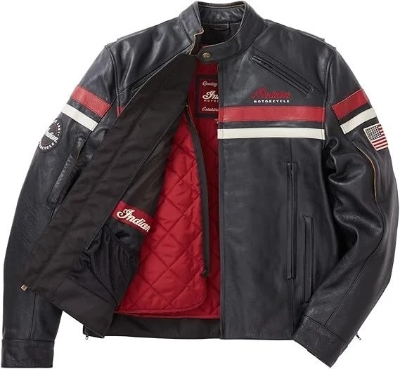 Men’s Indian Motorcycle Genuine Leather Vintage Biker Riding Jacket