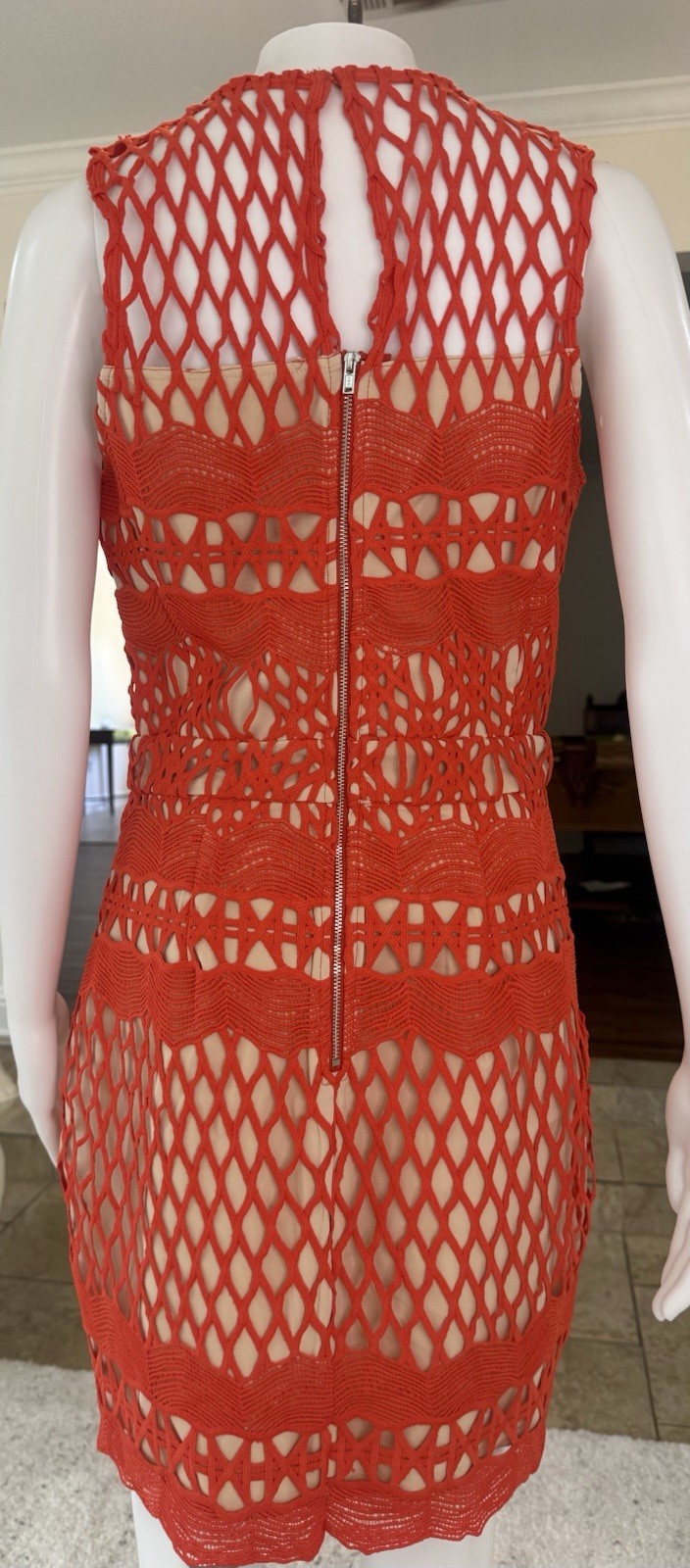 Endless Rose Women’s Guipure Lace Bodycon Dress in Orangish-Red/ Chili Size M
