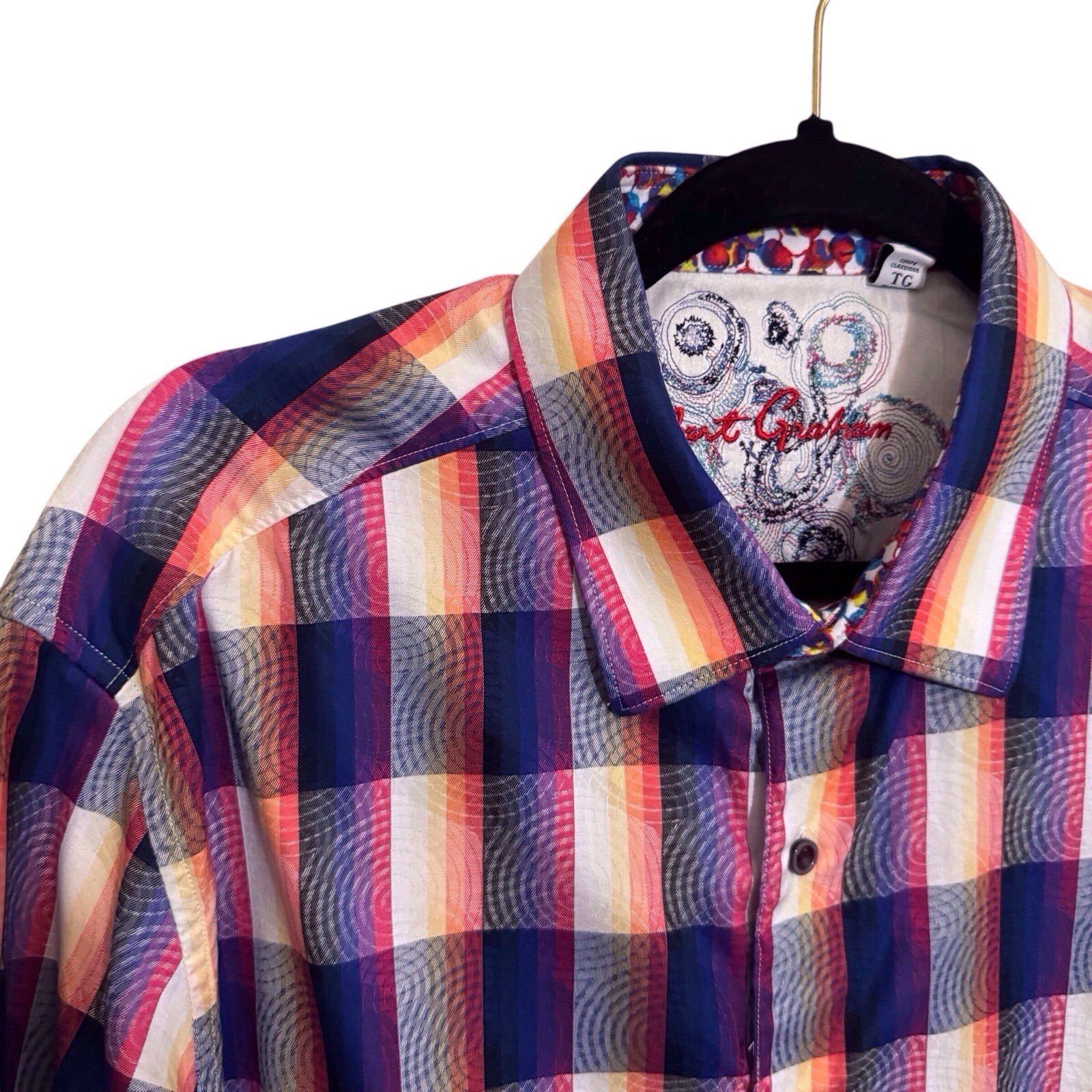 Robert Graham X-Large Button Up Shirt Flip Cuff Plaid Check Abstract Collared
